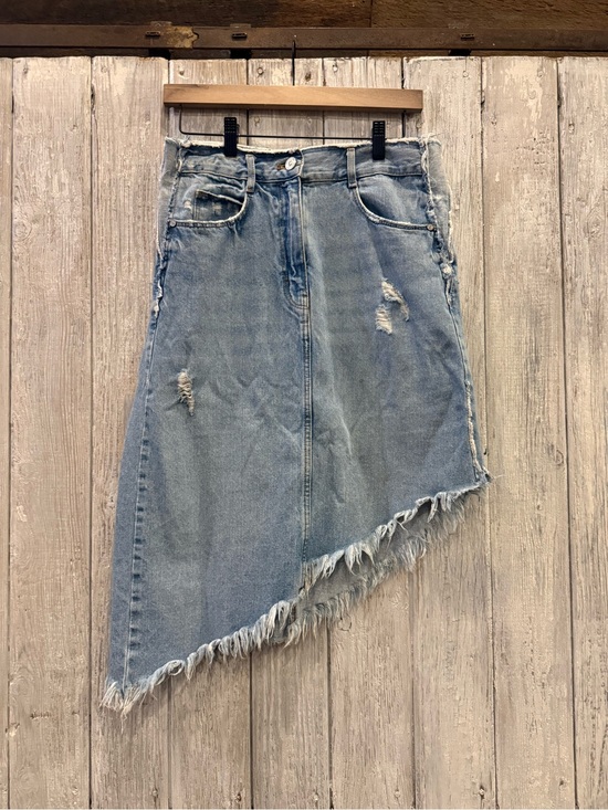Zara TRF Dresses & Skirts - Zara Light Blue Asymmetrical Distressed Denim Skirt